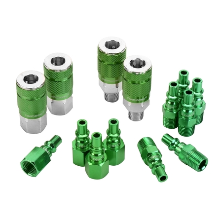 Legacy ColorConnex Coupler and Plug Kit, Type B, 1/4" NPT, 1/4" Body, Green, 14-Piece A71458B